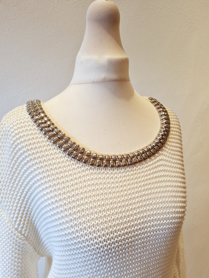 Rick Cardona Cream Embellished Neck Jumper Size 10