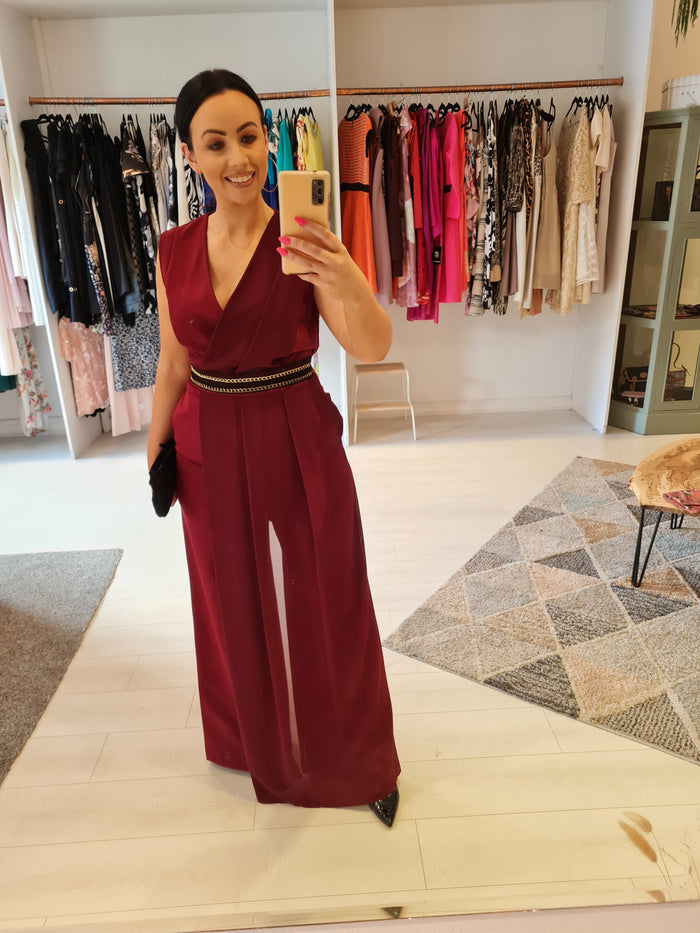 Rinascimento Maroon overlay jumpsuit L NEW RRP £179