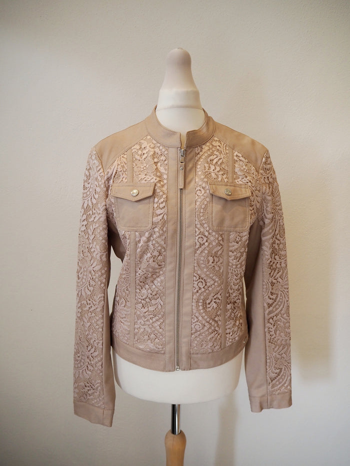 Rino & Pelle Taupe Lace/Pleather Jacket 10