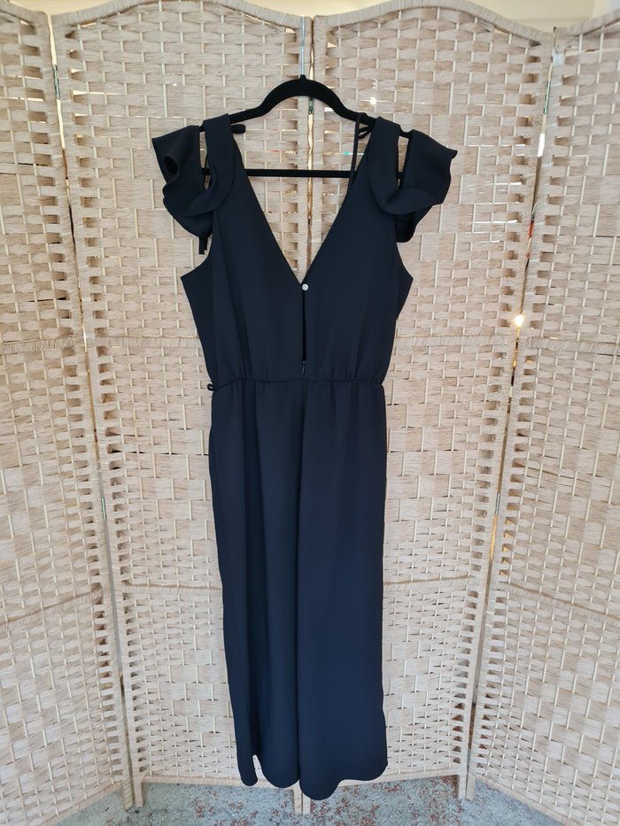 River Island Black Crop Leg Jumpsuit Size 14 NWT £48