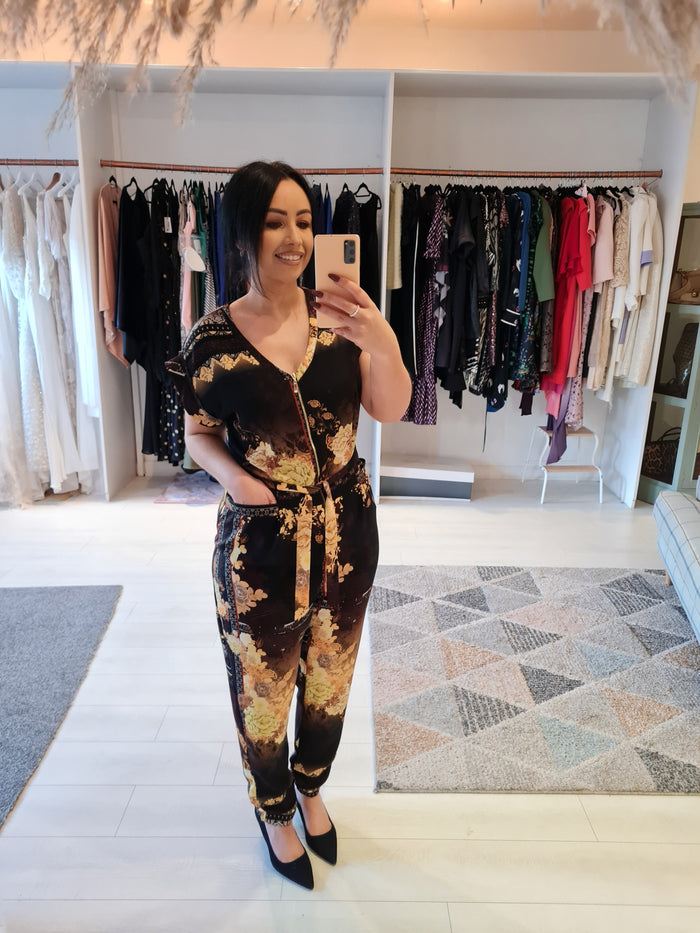 River Island Black Floral Jumpsuit Size 14