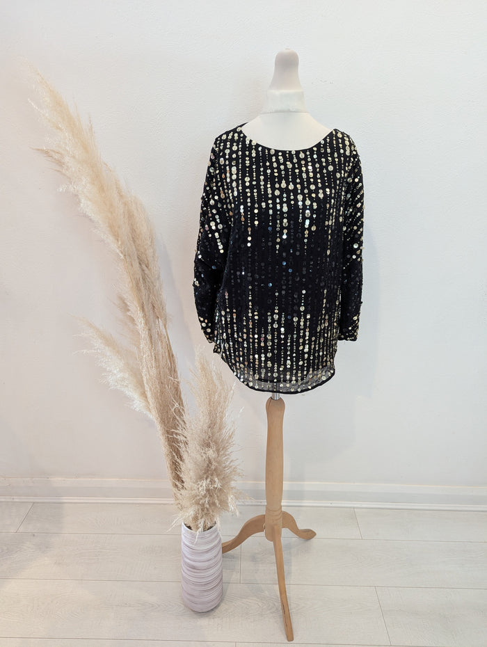 River Island Black & Gold Sequin Top S