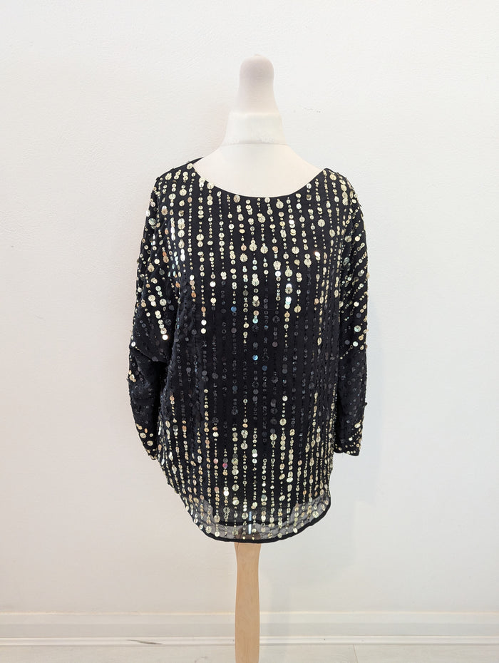 River Island Black & Gold Sequin Top S