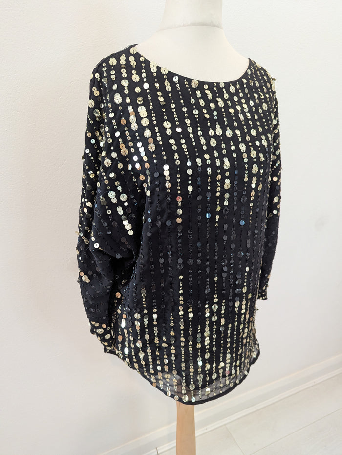 River Island Black & Gold Sequin Top S