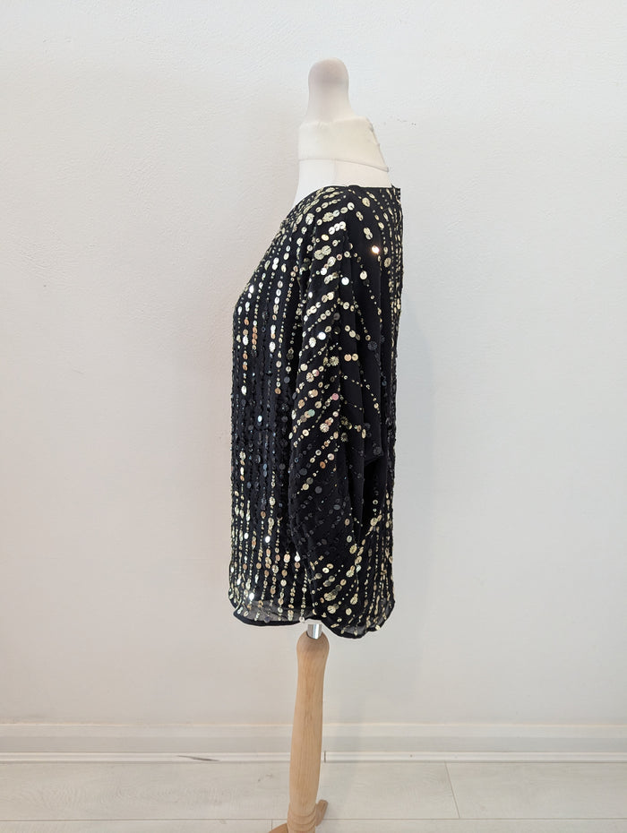 River Island Black & Gold Sequin Top S