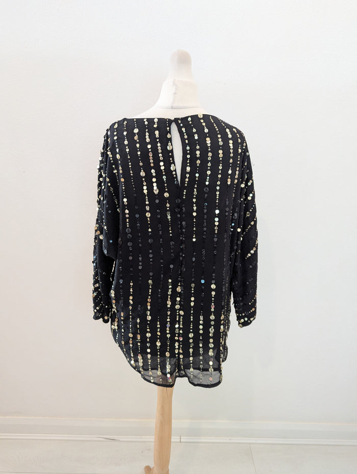 River Island Black & Gold Sequin Top S