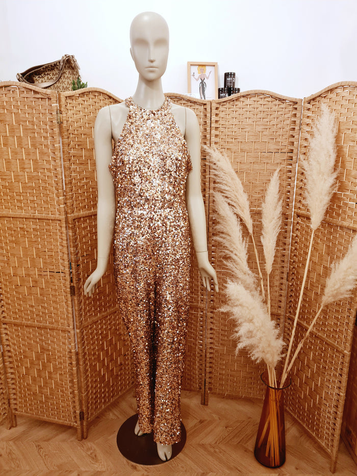 River island Gold sequin jumpsuit 14 New RRP £85