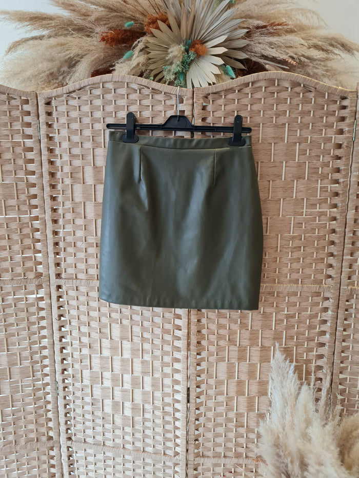River Island khaki faux leather skirt 10
