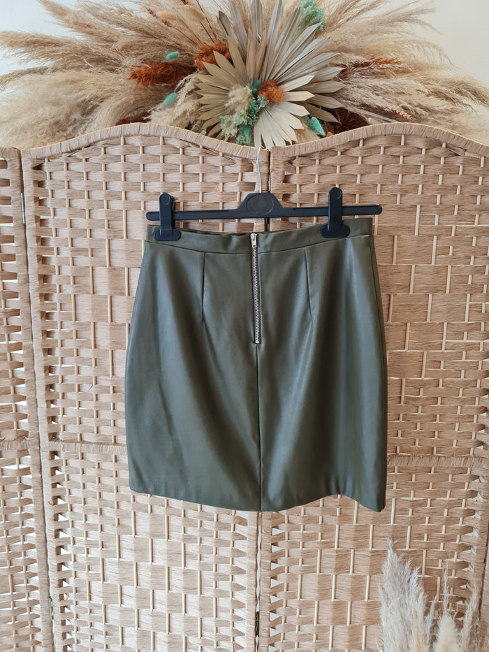 River Island khaki faux leather skirt 10
