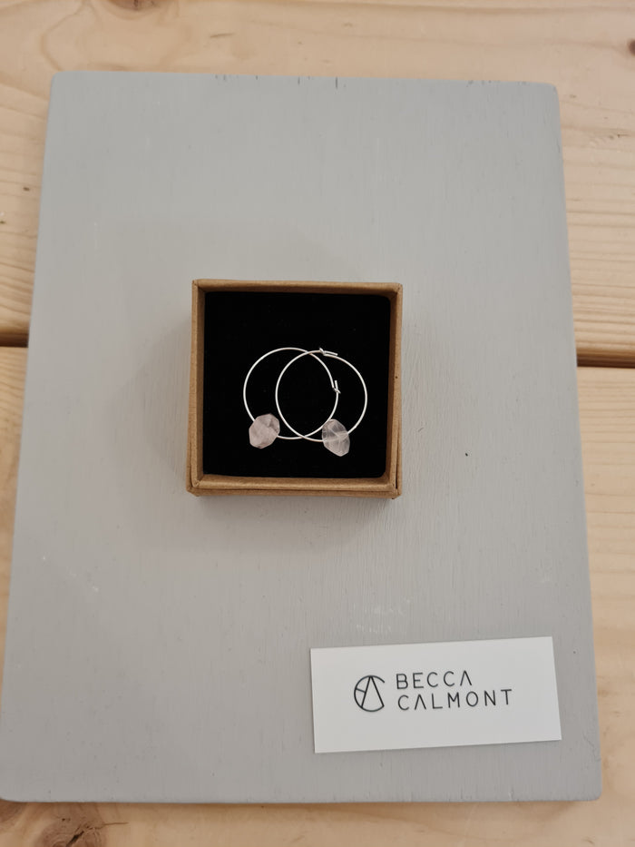 Rose Quartz Silver Hoops