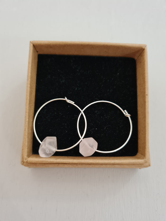 Rose Quartz Silver Hoops