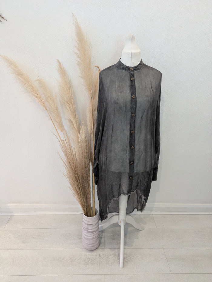 Sanctamuerte grey sheer longline shirt M/L