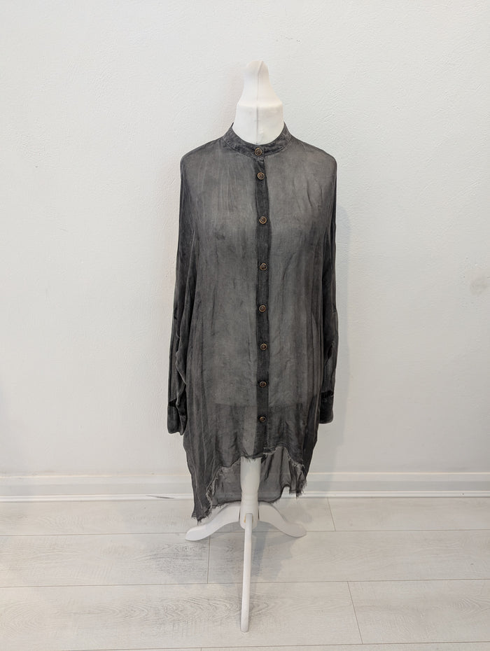 Sanctamuerte grey sheer longline shirt M/L