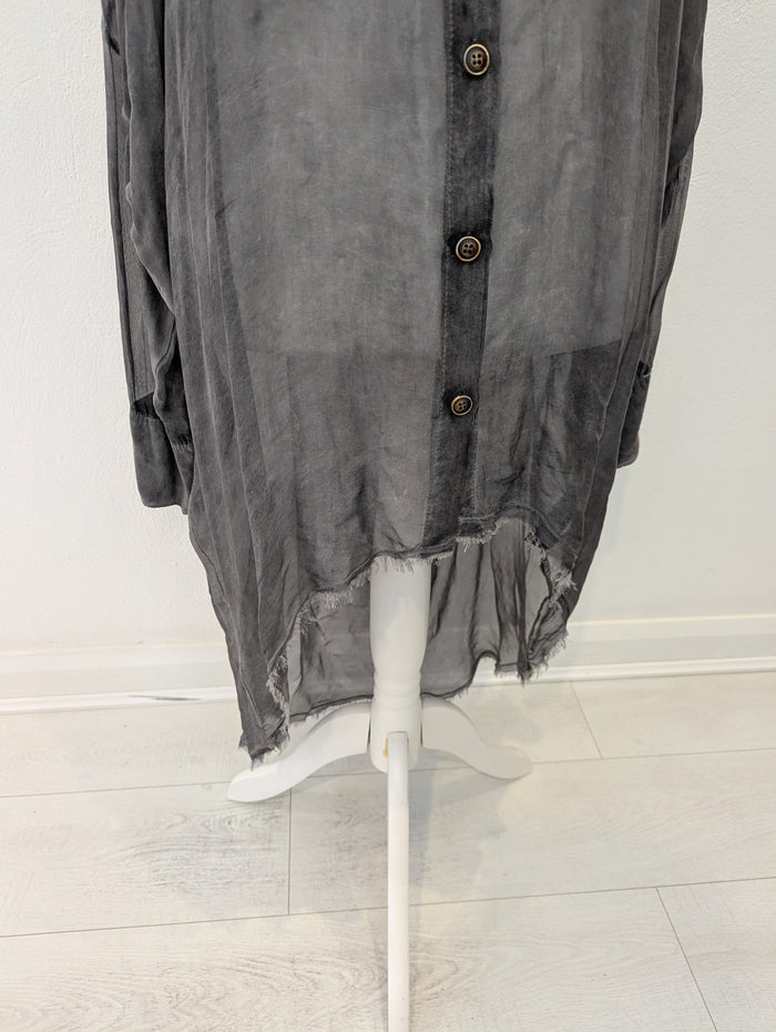 Sanctamuerte grey sheer longline shirt M/L