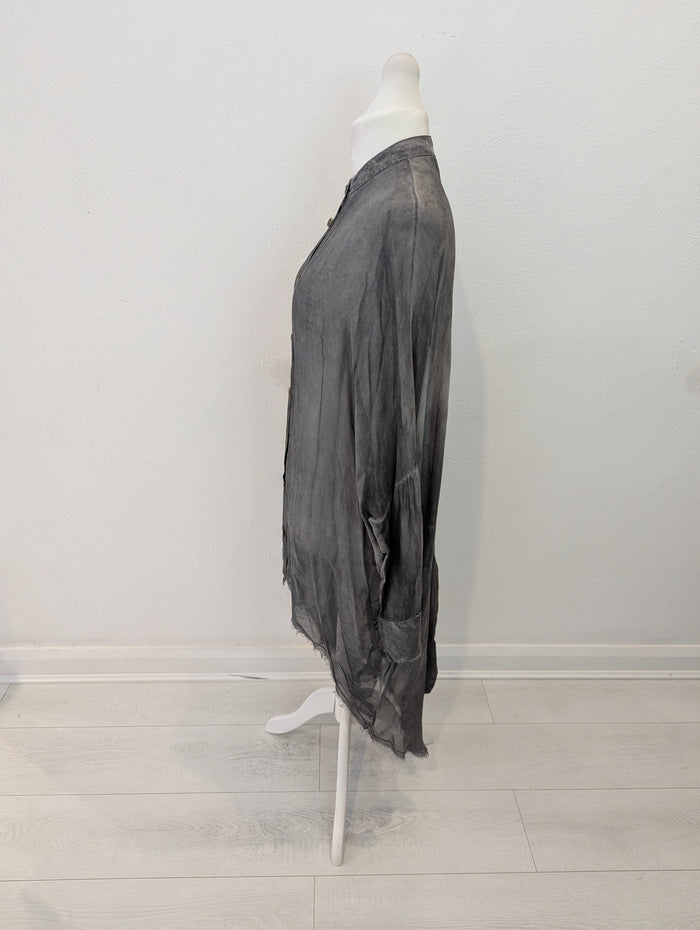 Sanctamuerte grey sheer longline shirt M/L