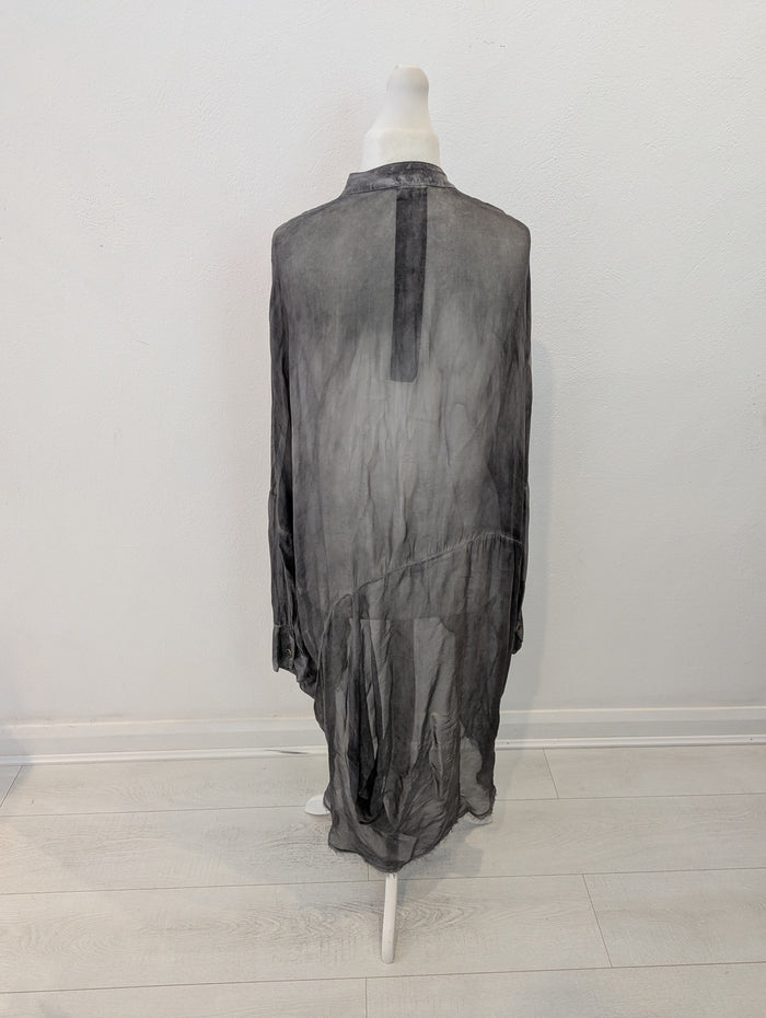 Sanctamuerte grey sheer longline shirt M/L