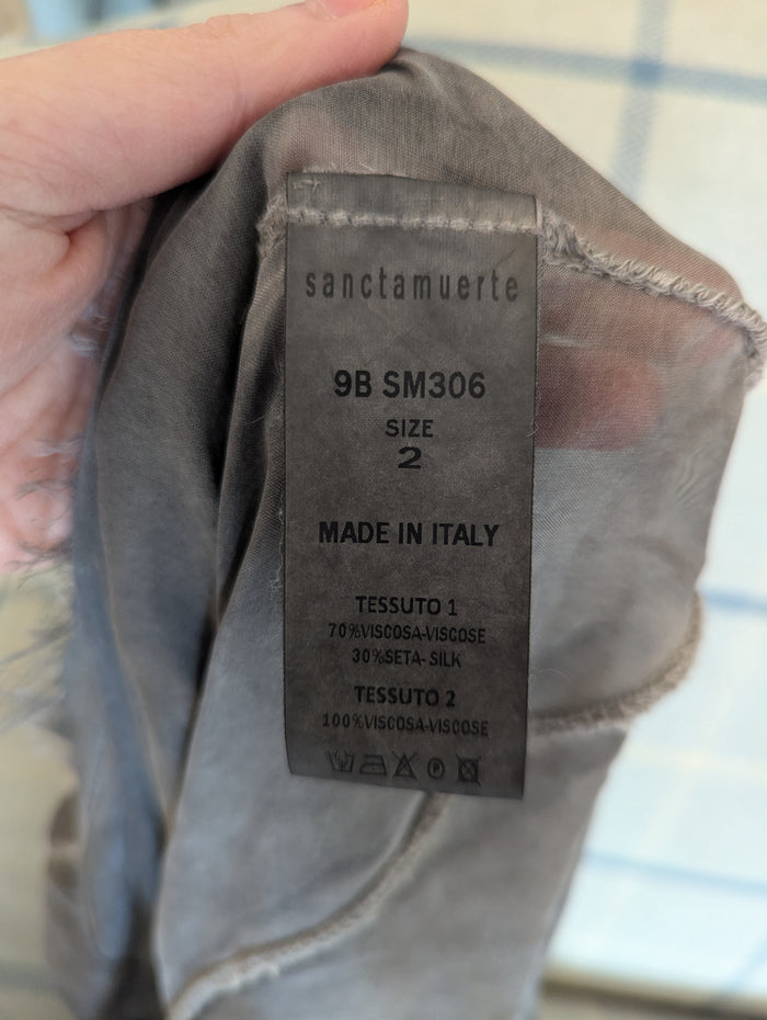 Sanctamuerte grey sheer longline shirt M/L