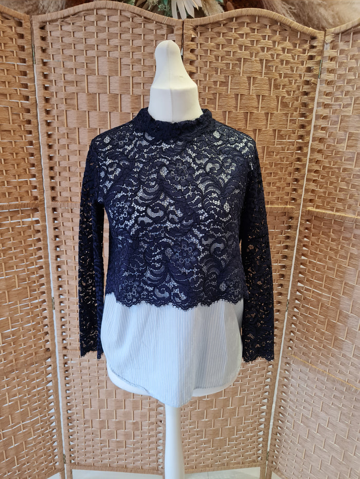 Sandro Paris Navy Lace overlay top