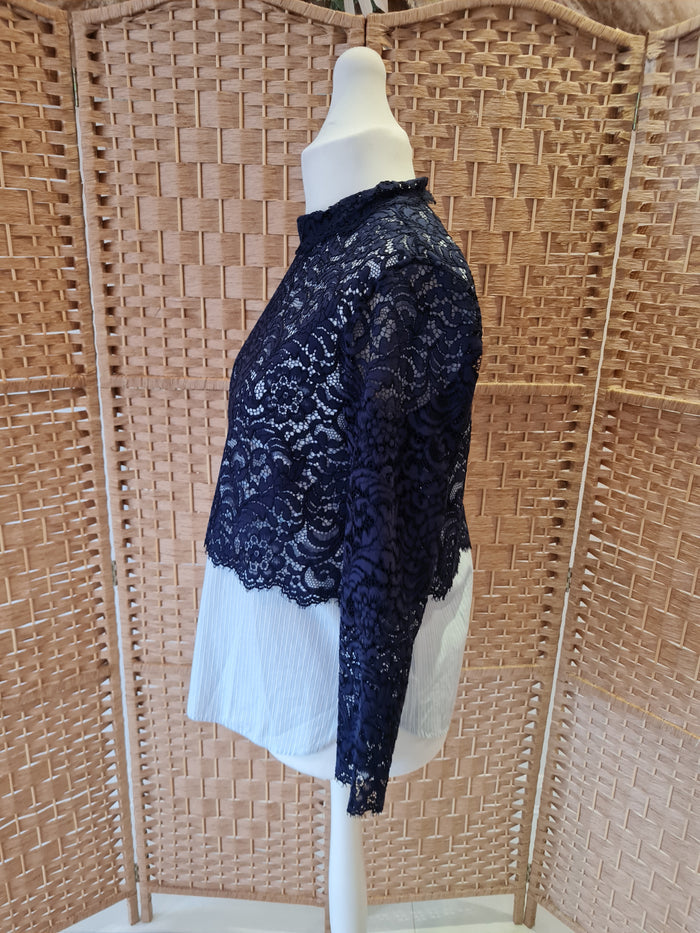 Sandro Paris Navy Lace overlay top