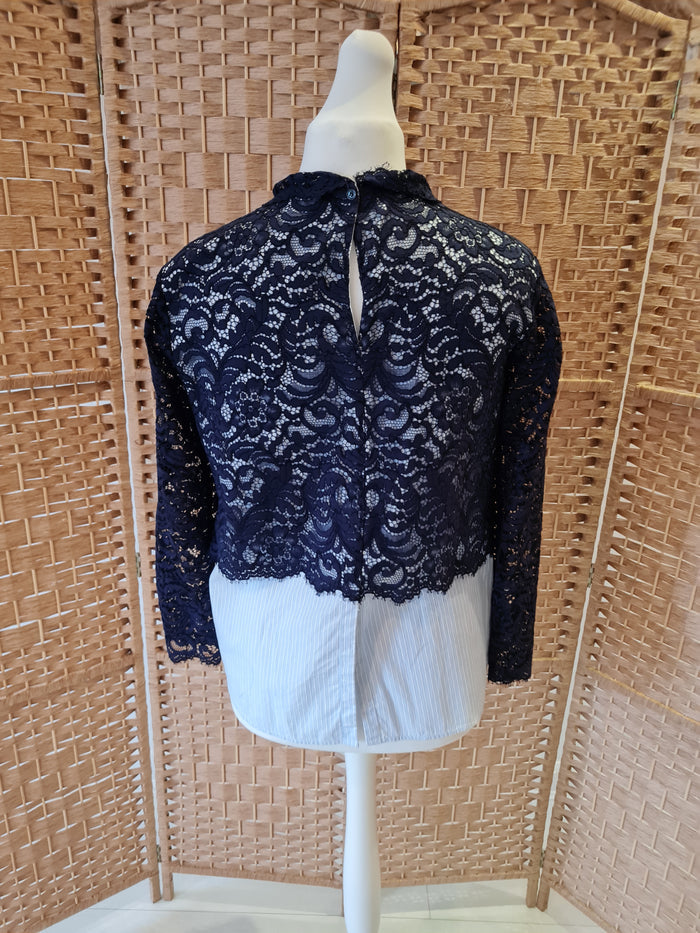 Sandro Paris Navy Lace overlay top