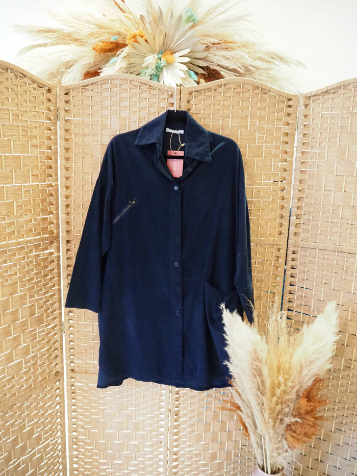 Sarah Tempest Navy Cord Shirt Dress L