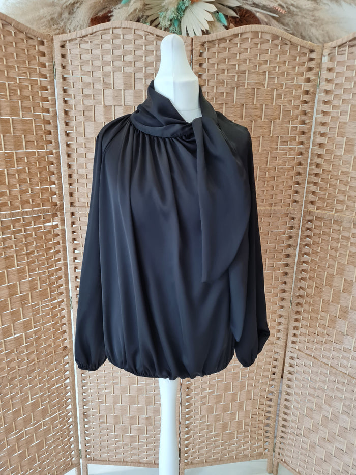 Satin pussy bow blouse in black one size