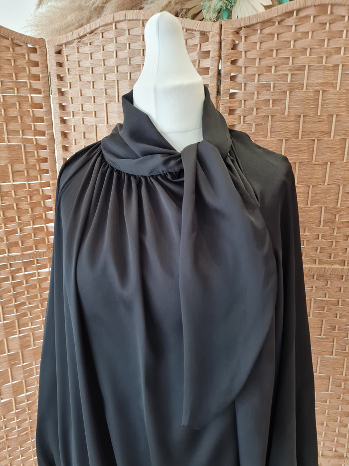 Satin pussy bow blouse in black one size