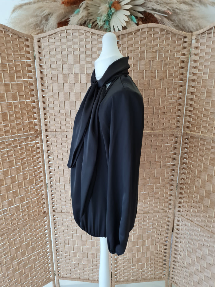 Satin pussy bow blouse in black one size