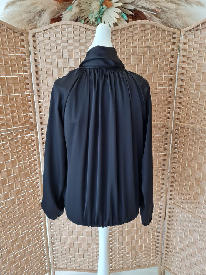 Satin pussy bow blouse in black one size