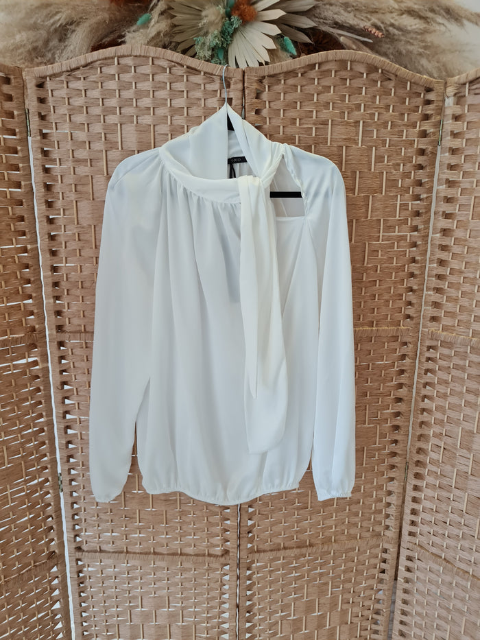 Satin pussy bow blouse in white one size