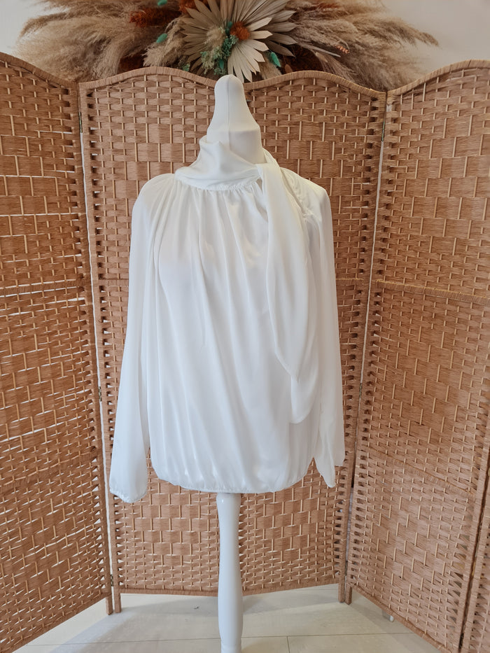Satin pussy bow blouse in white one size