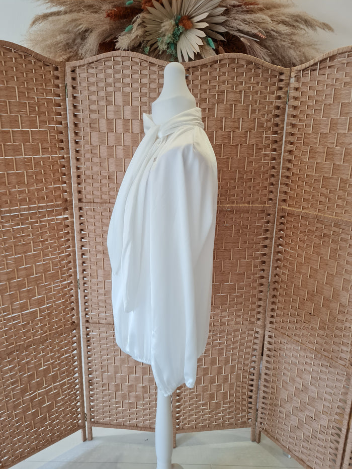 Satin pussy bow blouse in white one size