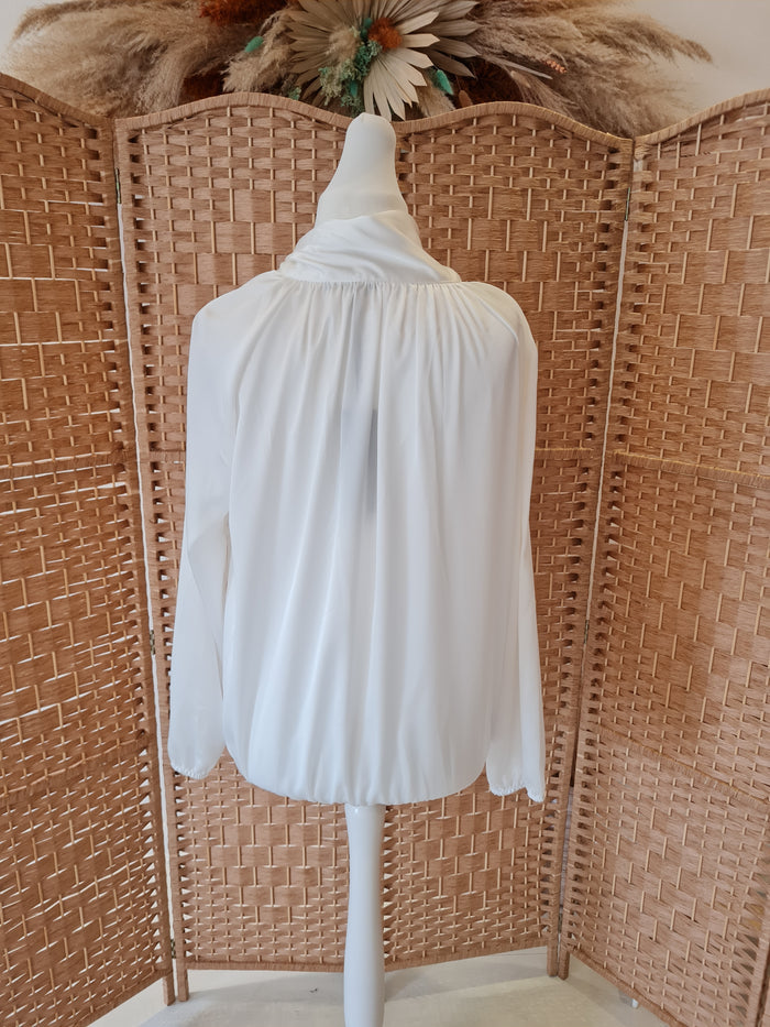 Satin pussy bow blouse in white one size