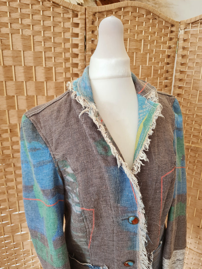 Save The Queen Grey Green Fray Hem Jacket 10/12