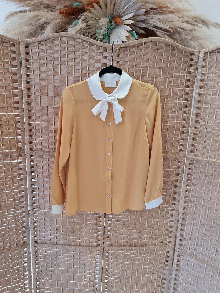 Savida Mustard Tie Neck Blouse Small