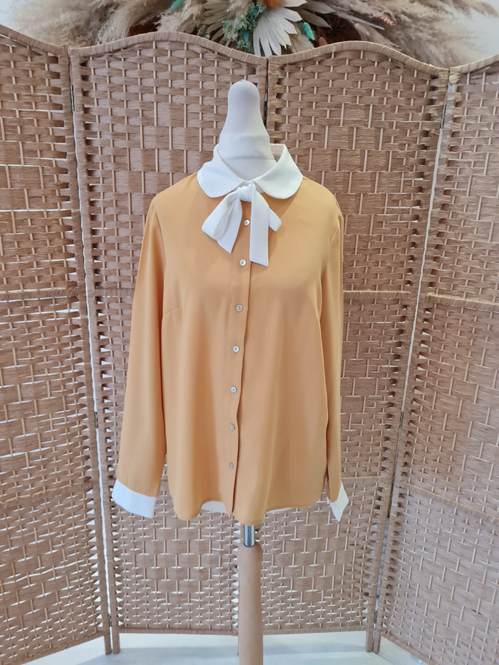 Savida Mustard Tie Neck Blouse Small