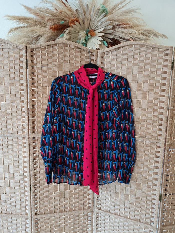 Savida Red/Teal Print Blouse Size Large