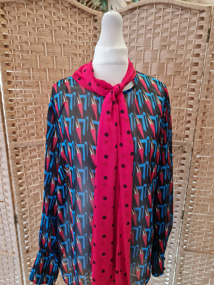 Savida Red/Teal Print Blouse Size Large