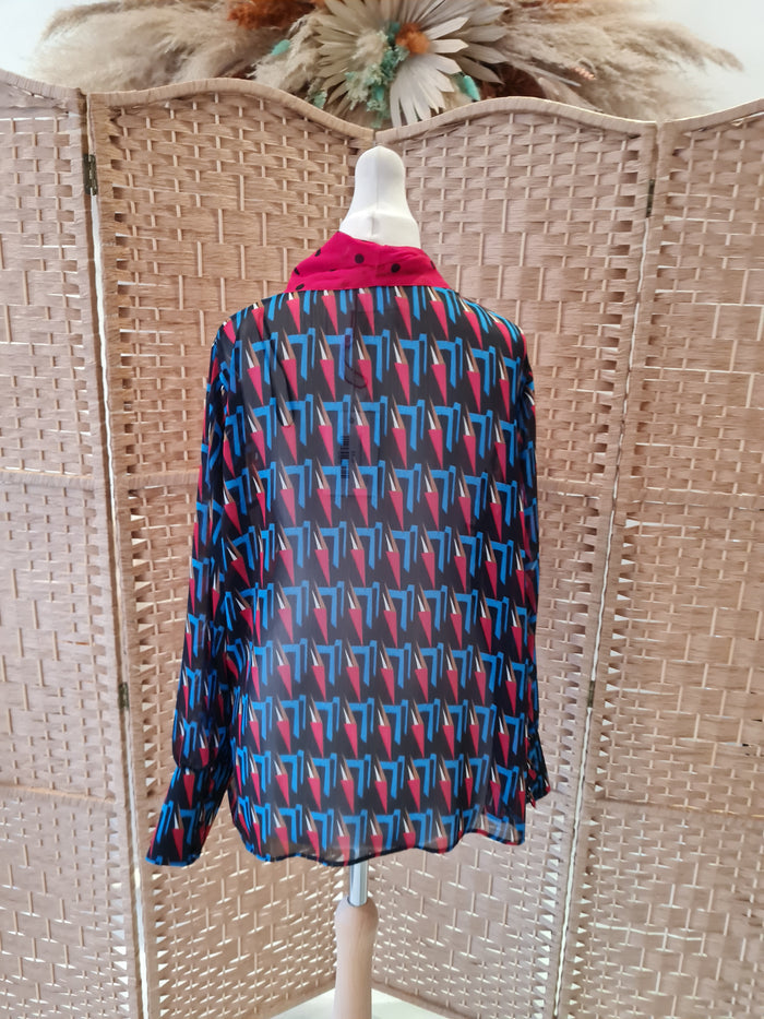 Savida Red/Teal Print Blouse Size Large