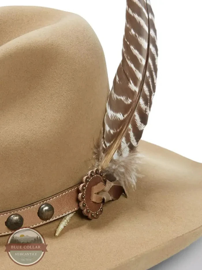 Stetson SBBBOW-6943 Broken Bow 4X Tan Buffalo Felt Hat feather detail