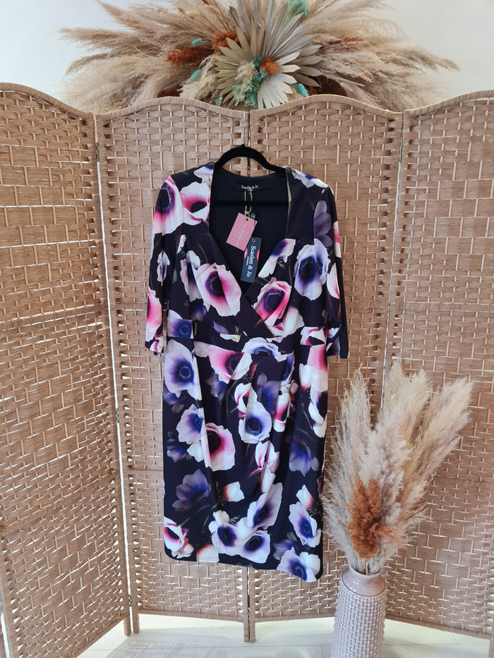 Scarlett &Jo Black & Cerise Floral Dress size 24 New