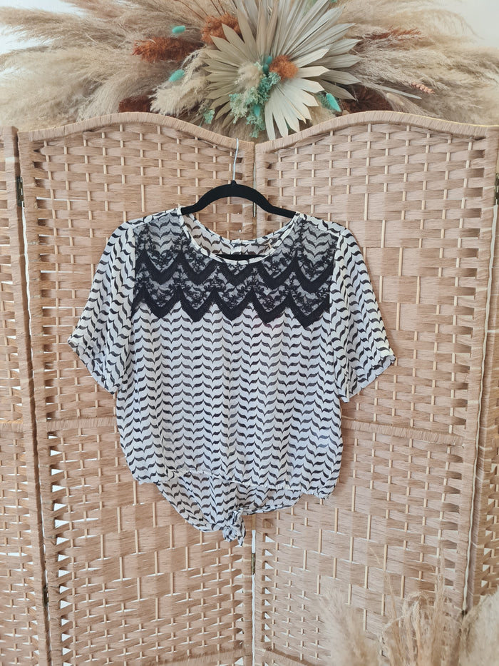 Silvian Heach Black/White zigzag Top S