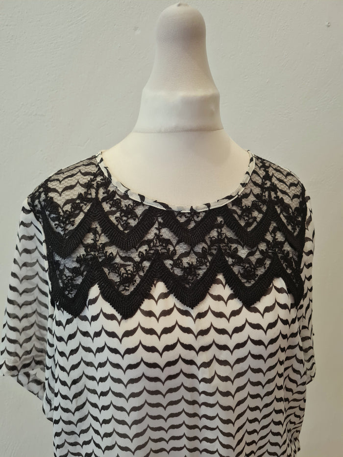Silvian Heach Black/White zigzag Top S