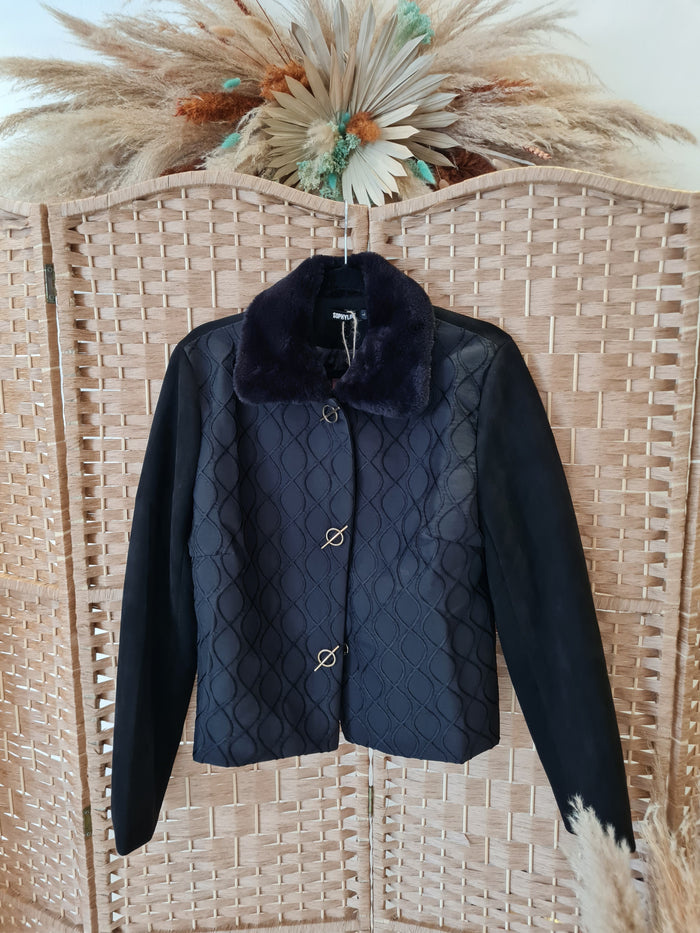 Sophyline Black Fur Collar Jacket Size Large