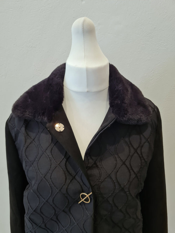 Sophyline Black Fur Collar Jacket Size Large