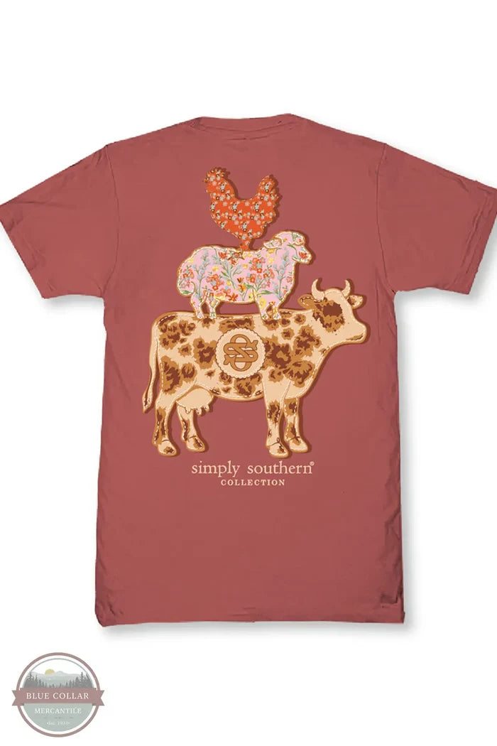 Simply Southern SS-FARM-MAPLE Ladies Farm Animal Short Sleeve T-Shirt in Maple back imprint of shirt