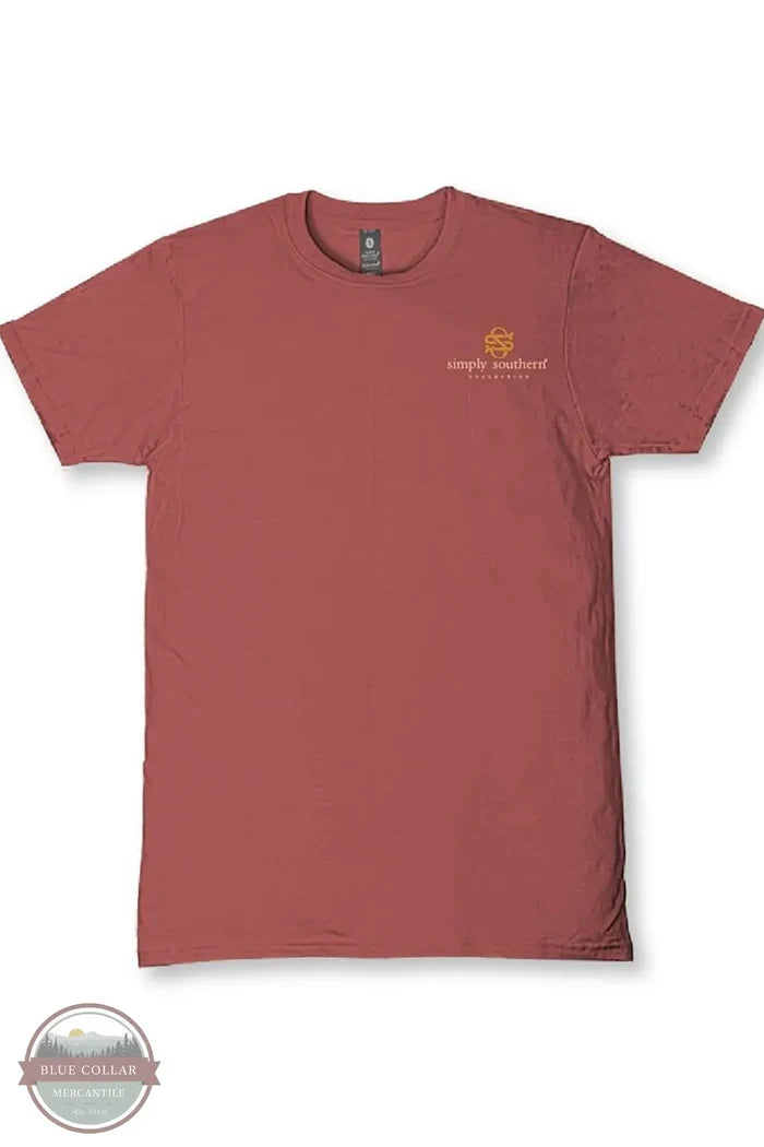 Simply Southern SS-FARM-MAPLE Ladies Farm Animal Short Sleeve T-Shirt in Maple front of shirt with pocket imprint