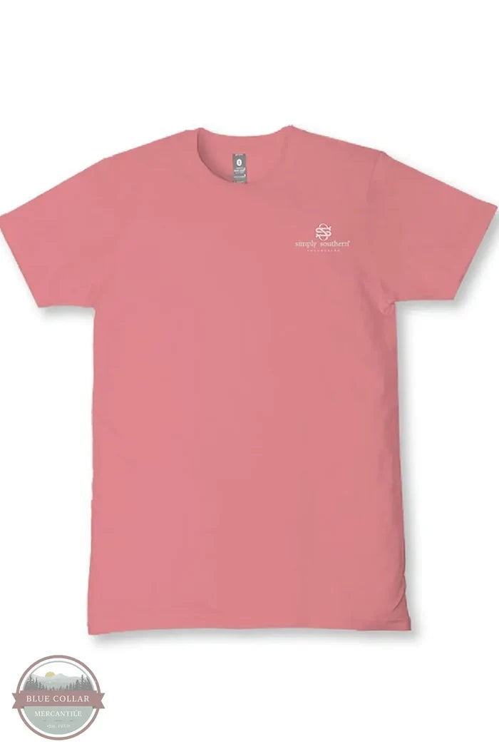 Simply Southern SS-PRAY-TEAROSE Women's Pray Patchwork Cow Short Sleeve T-Shirt in Tearose Pink front view