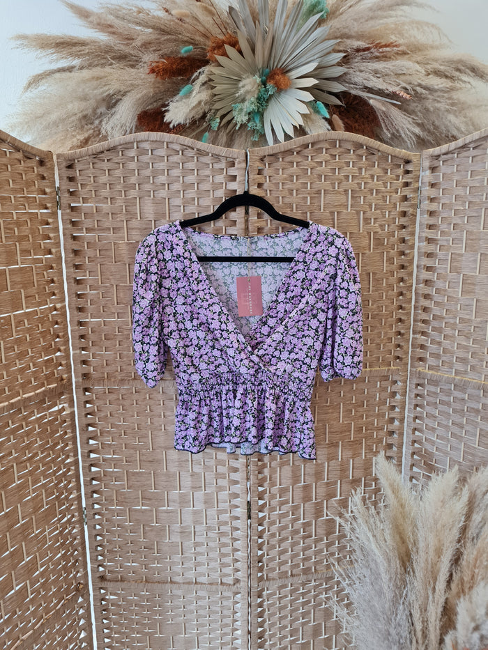 Stradivarius Purple Floral Top L