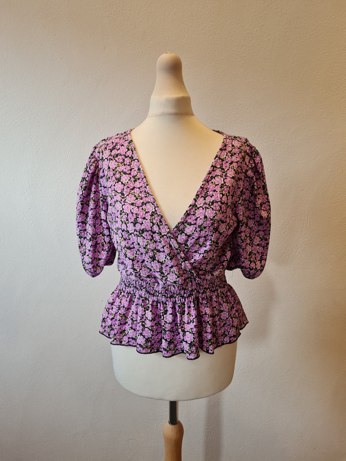 Stradivarius Purple Floral Top L